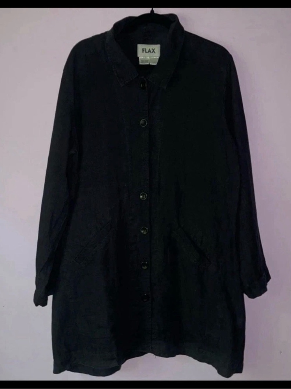 FLAX  M Linen Black Dress Sleeve Button Up Frank & Eileen rudy Jude Style